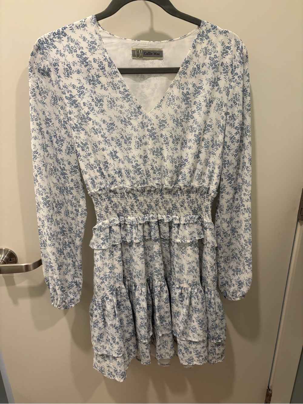 Callie Mac Blue Floral Smocked Waist Dress